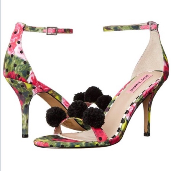 Betsey Johnson Shoes - Betsey Johnson Lylly Floral Pom Pom Heels Size 8